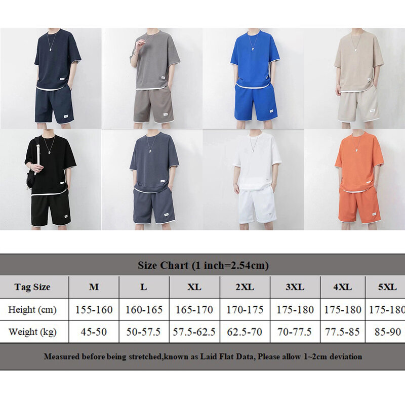 Setelan baju olahraga pria, setelan baju dan celana pendek sutra ukuran lengan pendek, Kaus musim panas trendi modis 2
