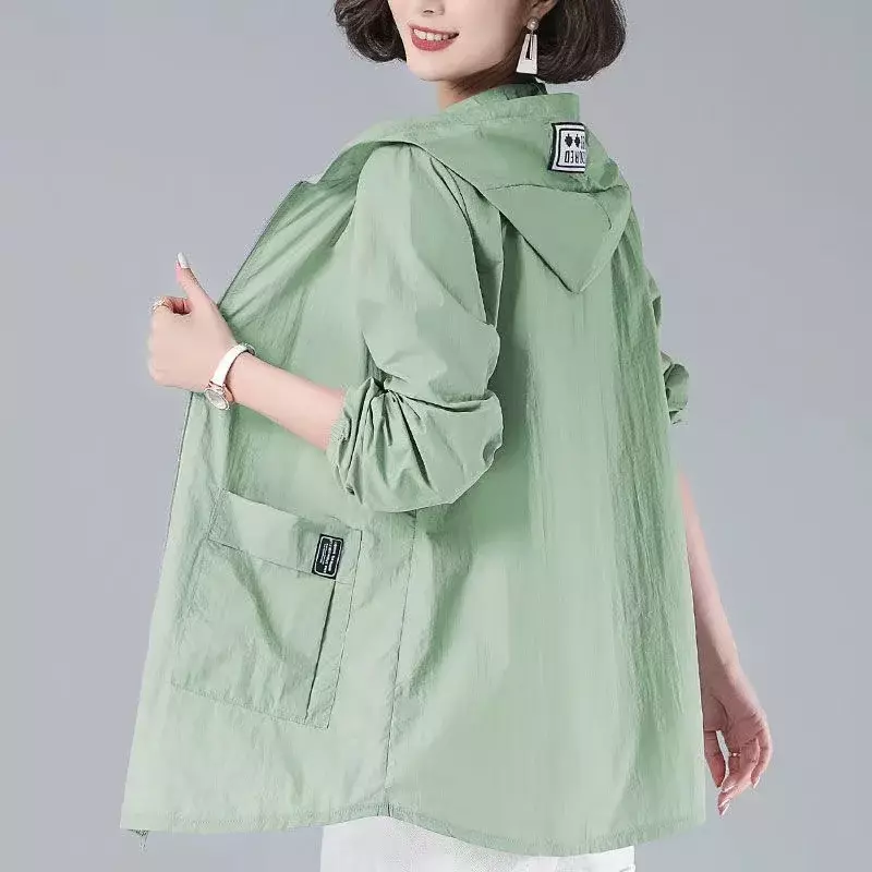 Blusão feminino com capuz fino, uniforme longo de beisebol, jaquetas soltas, casaco feminino, moda primavera e verão, 2024
