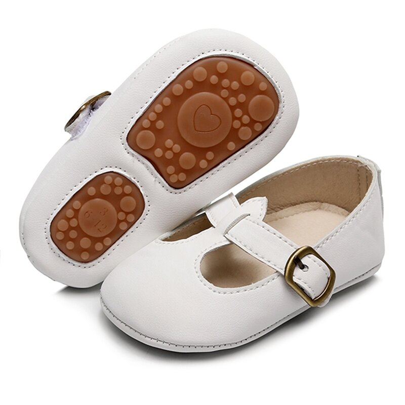 Baby Girls Cute Moccasinss Solid Color Metal Buckle Soft Sole PU Leather Flats Shoes First Walkers Non-Slip Princess Shoes