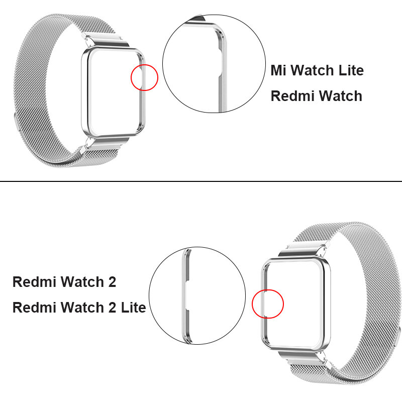 Pulseira de metal para Xiaomi Mi Watch Lite Band, Redmi Watch 2 3 Active com Case Protector, Bumper Magnetic Loop Replacement Bracelet