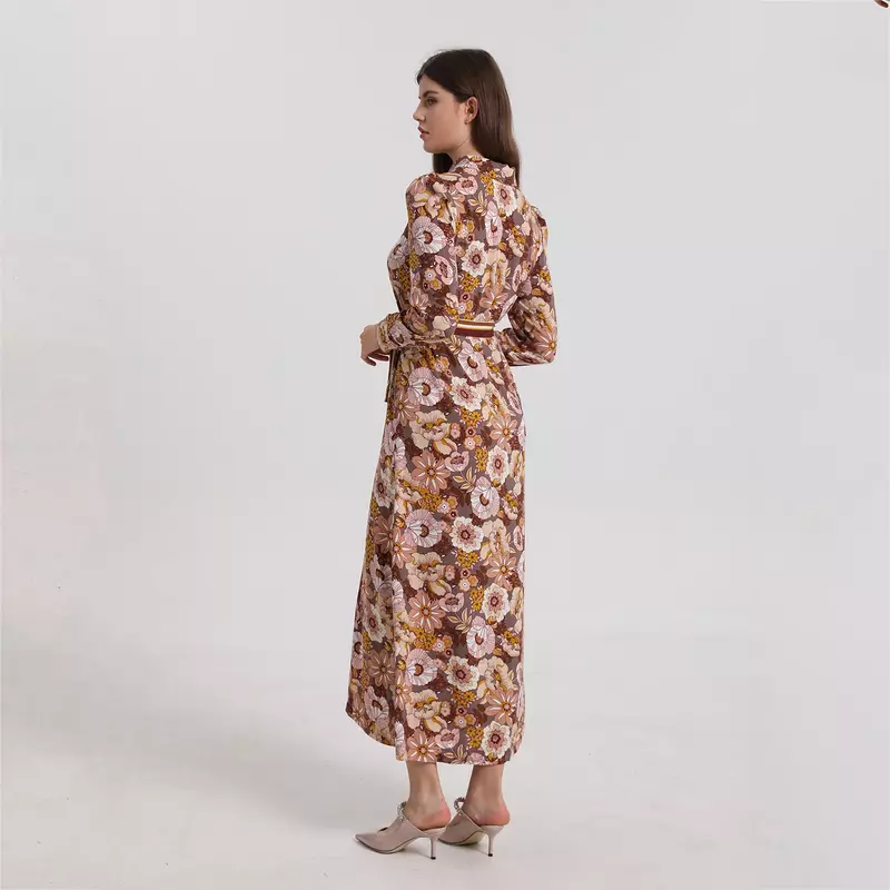 AP ISHA gaun Maxi lembut motif gaya dengan sabuk 2024 musim semi dan musim panas gaun besar dan wanita pakaian 01-3