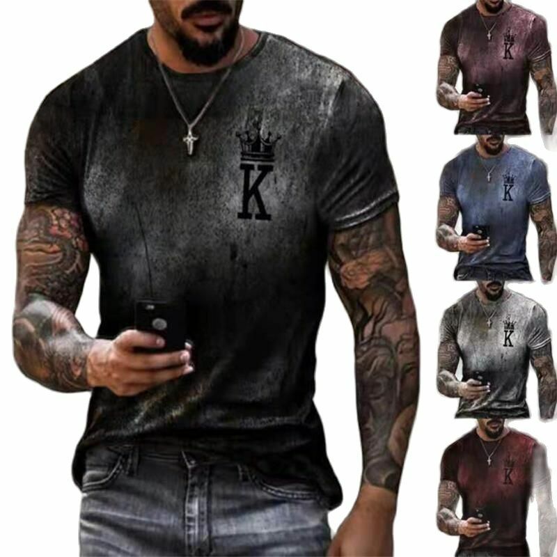 Vintage Crown King T-shirt 3d Print T Shirt Summer Men's Oversized Short Sleeve Tops Tees Men's Designer Clothes