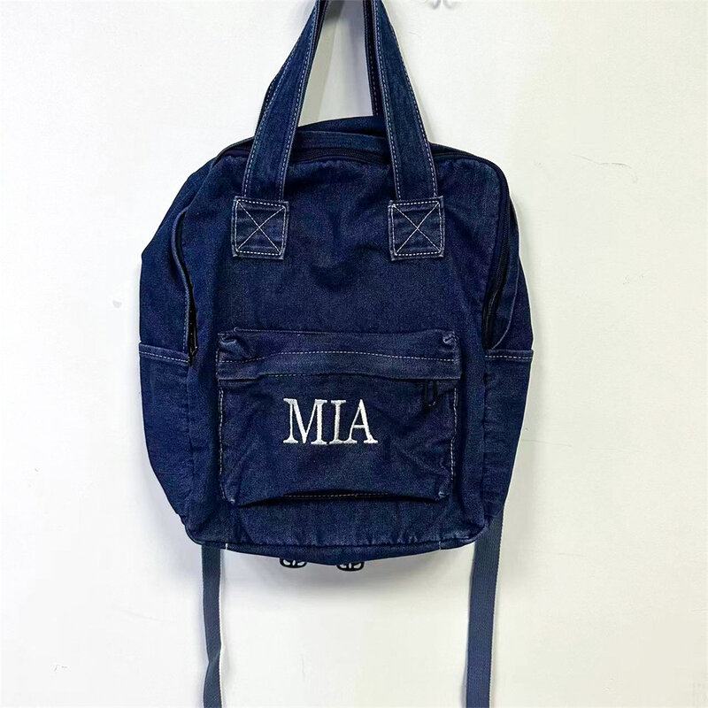 Plecak Denim torba spersonalizowany prezent damska haftowana nazwa dzieci torby na ramię dla dorosłych prosty studentka dżinsowy tornister