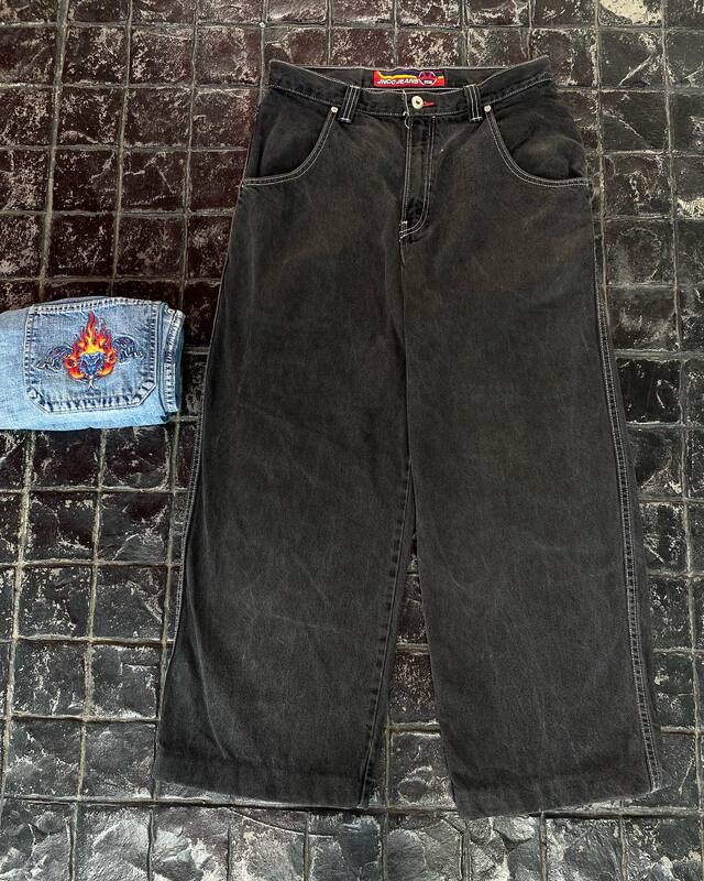 Y2k celana jins longgar motif pola Hip Hop, celana jins kaki lebar ukuran besar, celana Denim Vintage pria wanita baru, celana panjang Gothic, pakaian jalanan