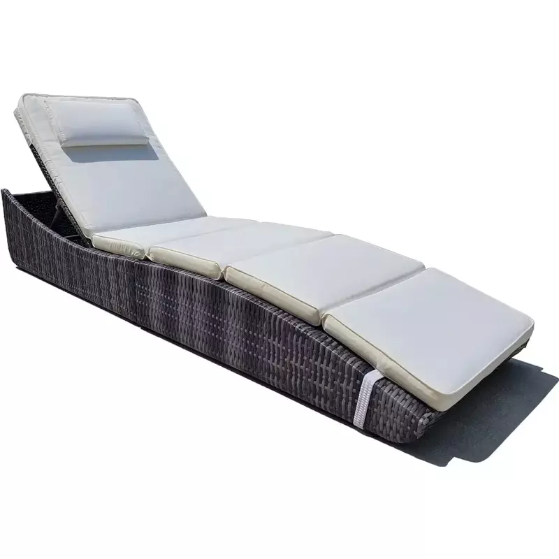 Folding Wicker Rattan Piscina Lounge Chair, Sun Bed, Pátio Sofá, reclinável Lounger, Conjunto ajustável de 2, Reclinável grátis, Cadeira relaxante