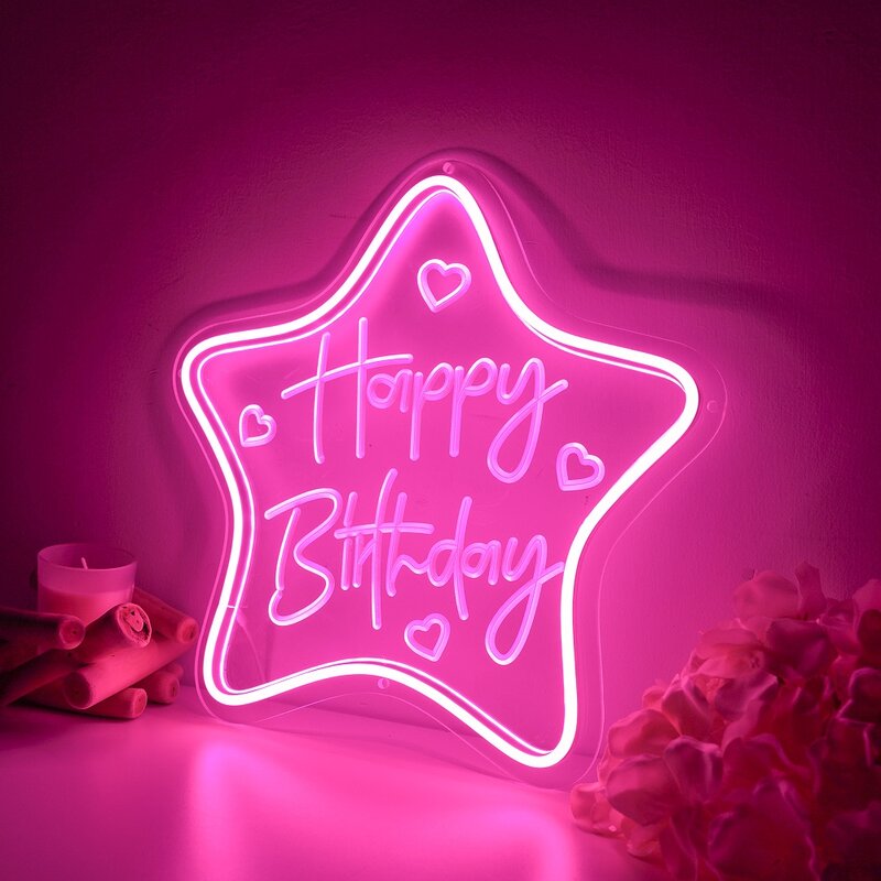 Z okazji urodzin w kształcie gwiazdy LED rzeźbiony znak Neon nocne lampki domowe przyjęcie dekoracje pokoju Boy Girl obsługuje niestandardowe 11 kolorów