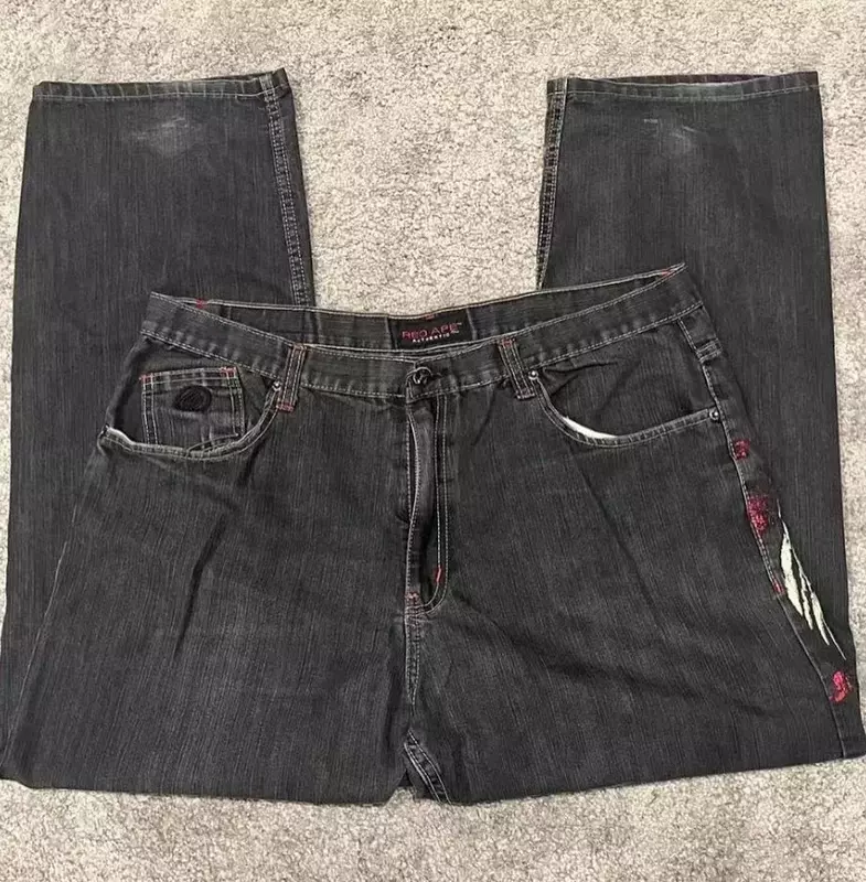 Amerykańska ulica nowe jeansy Y2K Harajuku Hip Hop Retro oversize graficzny nadruk luźne spodnie dżinsowe damskie goty Trend szerokie spodnie