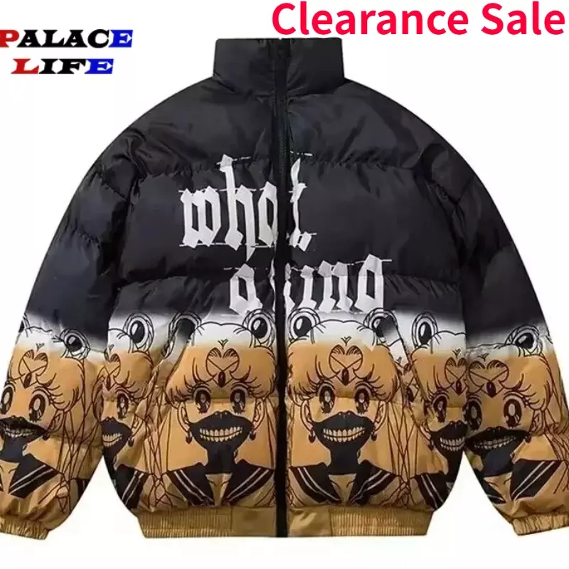 Clearance Sale Winter Parkas Down Jackets Men Women Anime Girl Printed Oversized Padded Jackets Japanese Thick Coats Streetwear