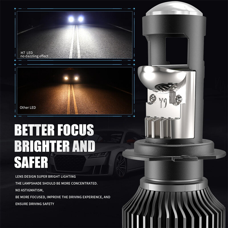 Mini lente de faro de coche H4 H7, Mini proyector LED, ventilador Turbo Y10, Bombilla Canbus, luces antiniebla de haz Alto y Bajo para motocicletas automáticas