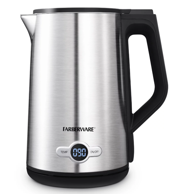 Электрический чайник Farberware объемом 1,7 литра, нержавеющая сталь с двойными стенками, черный цвет