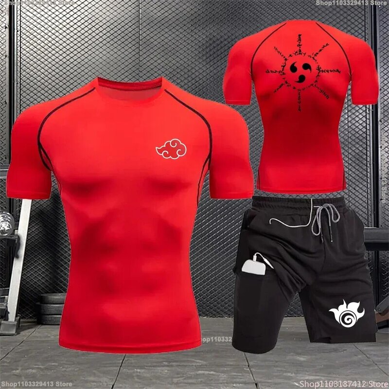 Outdoor Jogging Sportswear Summer Men's Training Two-piece Tight-fitting Breathable and Comfortable Gym Workout Set S-3XL