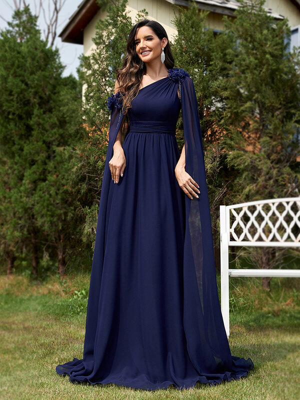 Lucyinlove-vestido luxuoso do chiffon, flâmula, marinha, longo, elegante, festa da dama de honra, baile, Arábia, coquetel floral, 2024