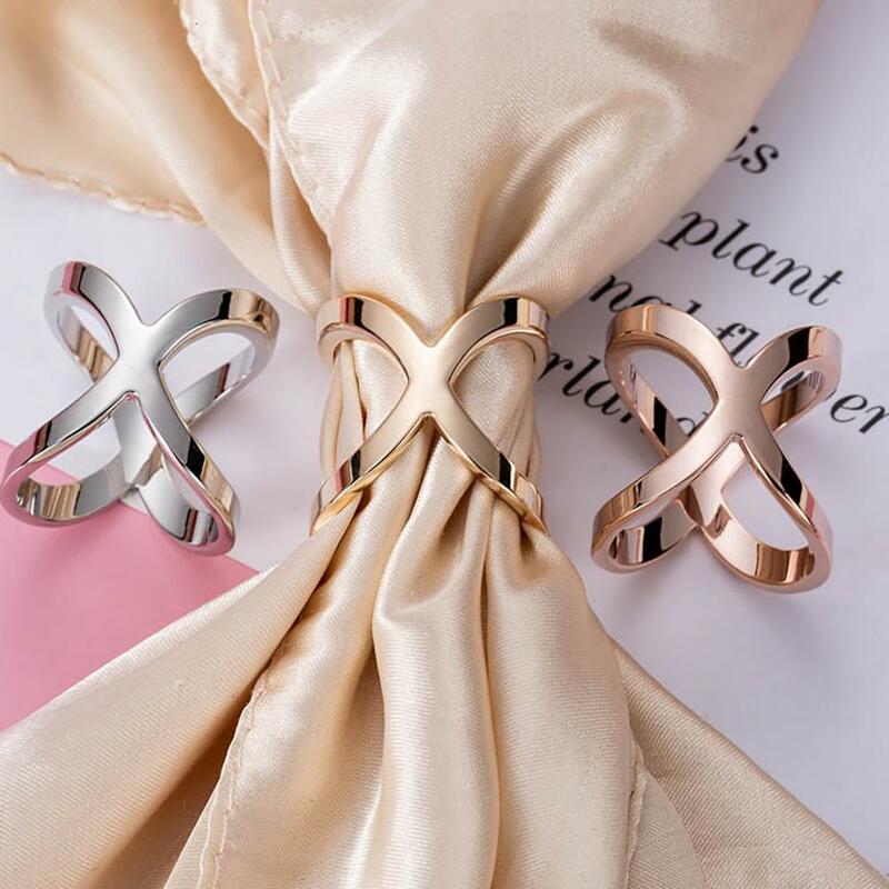 3 buah/set syal cincin berongga silang elegan multi-guna syal gesper x-berbentuk syal gesper pemegang bros logam untuk wanita