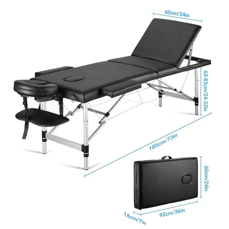 Mesa de massagem portátil com pernas de alumínio, cama de massagem ajustável para salão de spa, tatuagem chicotagem, 82 em altura