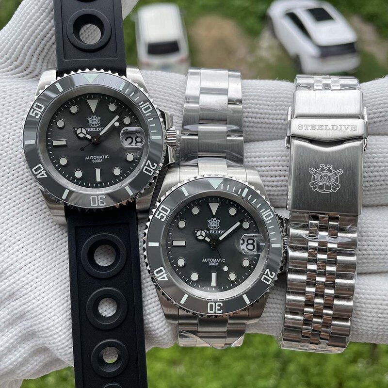 Relógio com mostrador em aço inoxidável masculino, steeldive, vidro safira, relógios mergulhador, SD1953, novo em cinza, marca NH35, 41mm