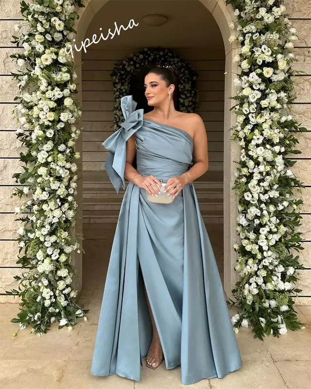 Yipeisha-Um ombro-Line cetim Prom Dress, festa de casamento, arcos drapeados saias, alta qualidade, personalizado
