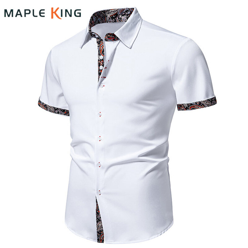 Camisas de verão estampadas florais Paisley manga curta masculina, roupas masculinas, camisas de vestido vintage casual, roupas, 2024