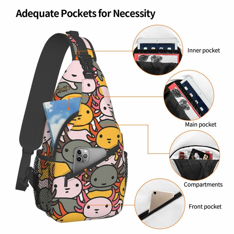 Axolotl-Sacs de poitrine à bandoulière de style vague unisexe, sac de voyage avec poches, messager de sport, sac initié par les adolescents