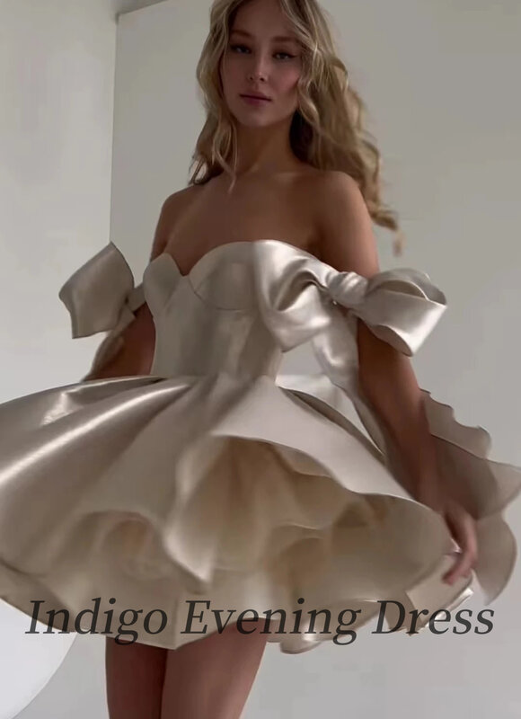 Вечерние Короткие платья цвета индиго с открытыми плечами, а-силуэт, милое летнее коктейльное мини-платье для вечеринки, 2024, Abendkleider
