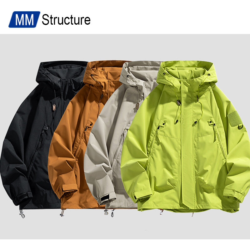 Jaqueta corta-vento para homens, jaqueta neutra com capuz, roupa impermeável, streetwear casual de estudante, alta qualidade, primavera