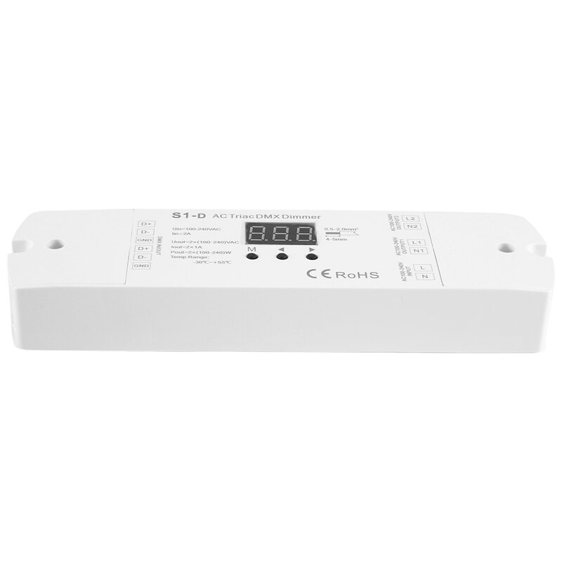 AC100V - 240V 288W 2CH Triac DMX LED Dimmer, Dual Channel Output Silicon DMX512 Led Controller Digital Display S1-D Easy To Use
