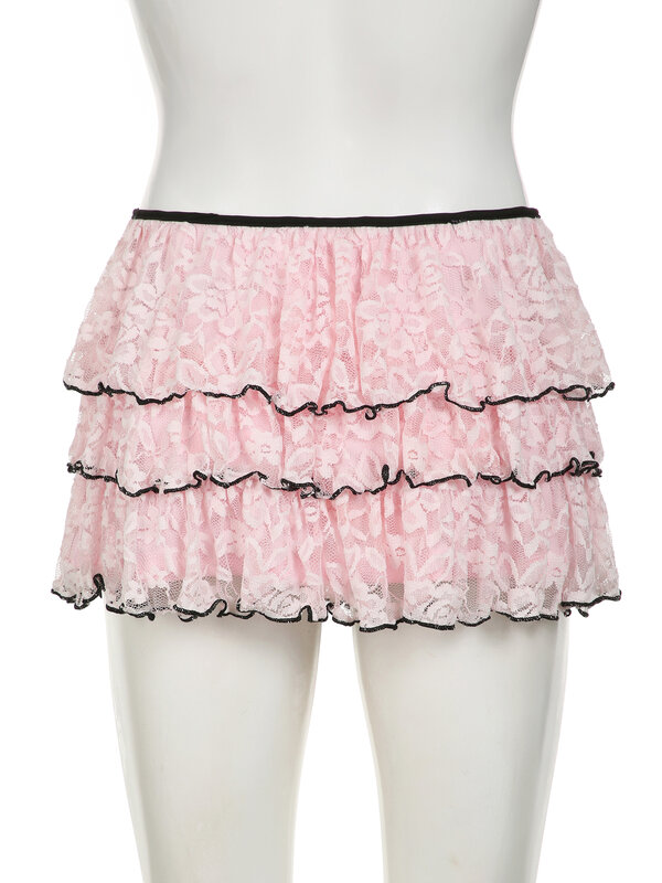 IAMSURE Sweet Lace A-Line Skirt Skirt Casual Tie Flower Low-Waisted Super Mini Skirts Women 2024 Summer Fashion Streetwear Lady