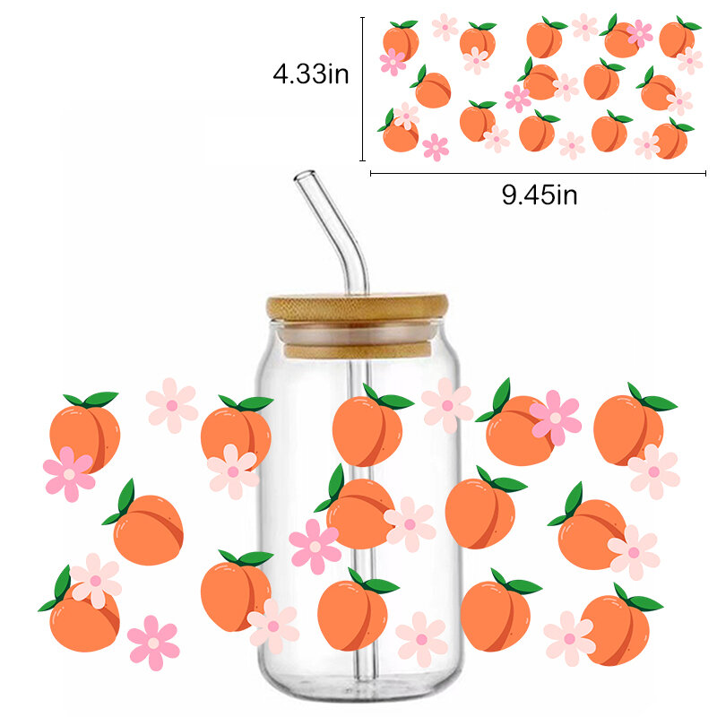 16 унций UV DTF обертки для чашек передает водонепроницаемые красочные переводки вишня яблоко клубника арбуз персик наклейки Libbey Can кружка чашка