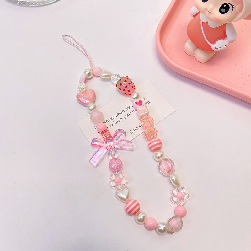 Bow Beaded Mobile Phone Charm Strap Chain Lanyard Women Girl Jewelry Butterfly Phone Holder Beads Pendant Decoration Wholesale