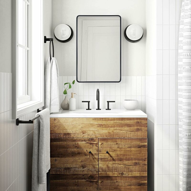 TEHOME Surface Mount 20x30'' Black Bathroom Medicine Cabinet with Mirror Matt Black Metal Framed Rounded Rectangle Medicine C