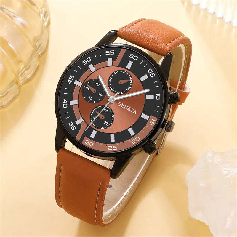 4 szt. Zestaw modnych męskich zegarki biznesowe dla mężczyzn z brązowej skóry pasek na rękę luksusowy męski sportowy zegarek kwarcowy na rękę Reloj Hombre