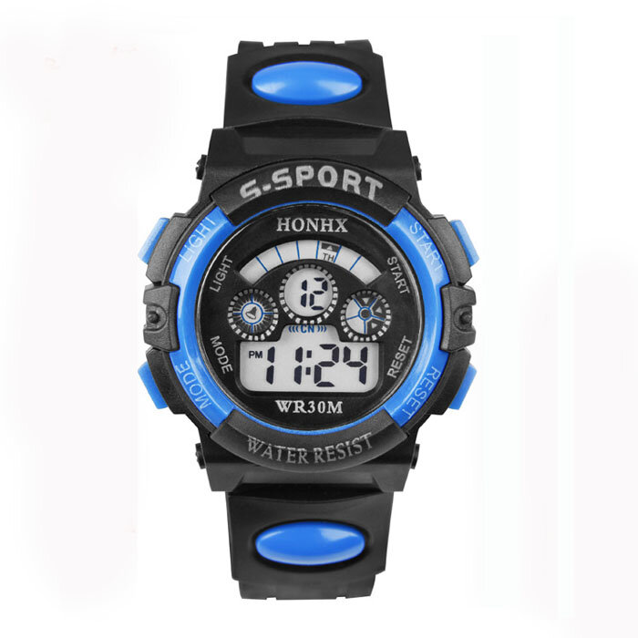 Erkek-Reloj de pulsera deportivo para niños, cronógrafo Digital de cuarzo con pantalla LED, resistente al agua, con alarma y fecha, color azul