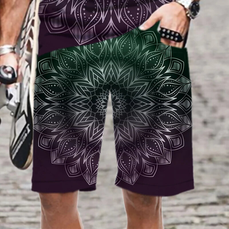 Vintage Summer 3D Flower Of North India Datura Printed Beach Shorts For Men Cool Streetwear Board Shorts Fashion Swimming Trunks