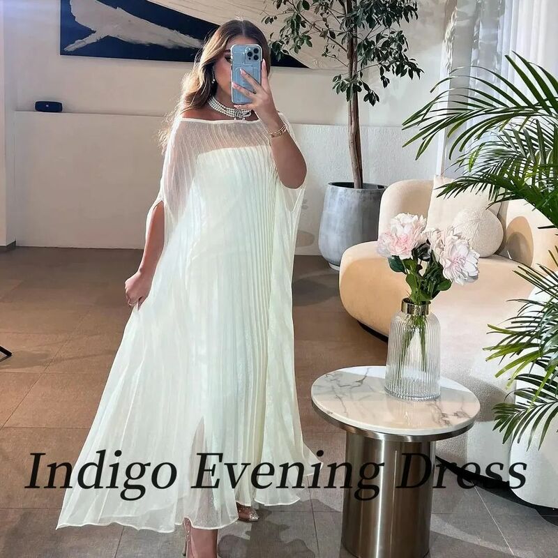 Indigo-Robe de soirée en mousseline de soie, deux pièces, sans bretelles, col bateau, ligne A, robe de soirée formelle, 2024