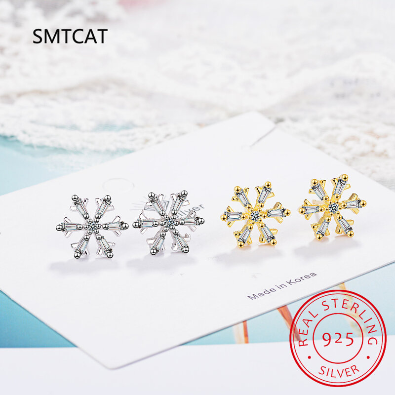 925 Sterling Silver Snowflake Stud Earrings Pave Setting CZ for Women Engagement Anniversary Gift Fine Jewelry BSE936
