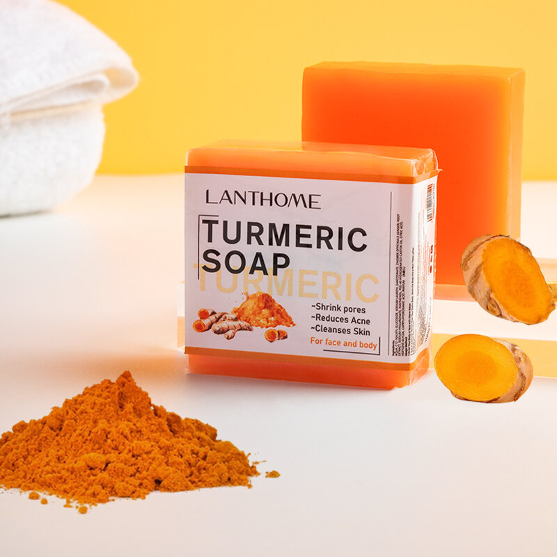 Lanthome Turmeric Vitamin E Whitening Soap Bar Kit Cleanses Skin Reduces Acne Refining Pores Gentle Handmade Smooth Skin Care