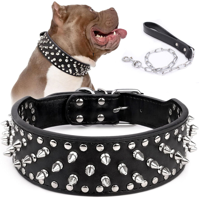 Spiked Studded Leather Dog Collar For Small Medium Dogs Bulldog Adjustable Anti-Bite Puppy Neck Strap Collars Leash Accessories