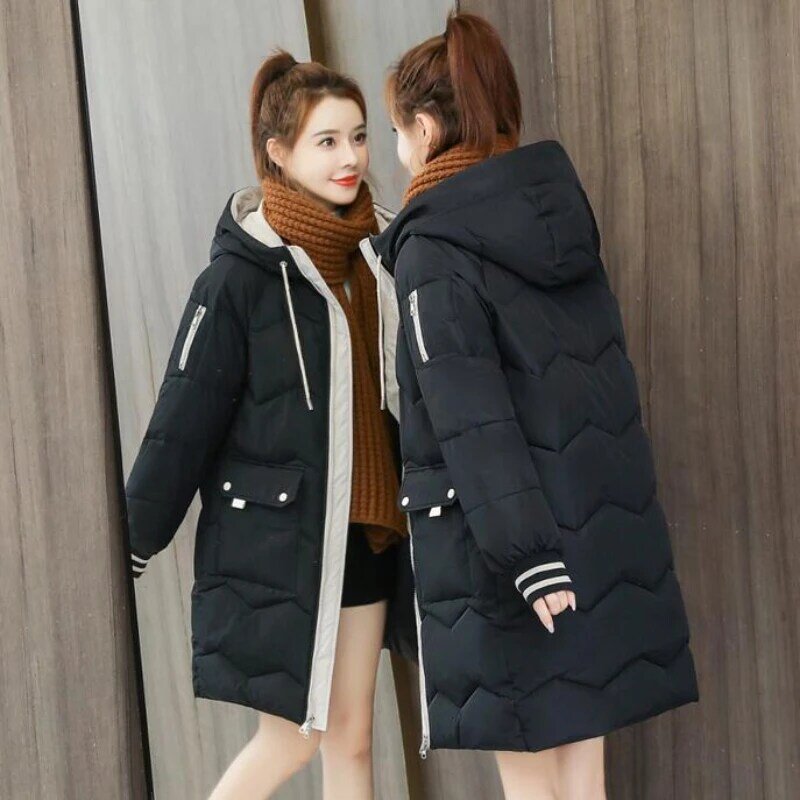2023 jesienno-zimowe damskie kurtki długie parki grube ciepłe kurtki wiatroszczelne płaszcz na co dzień damskie puchowe bawełniane płaszcz z kapturem