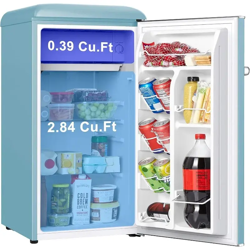 Galanz GLR33MBER10 Retro Compact Refrigerator, Single Door Fridge,Adjustable Mechanical Thermostat with Chiller, Blue, 3.3 Cu Ft