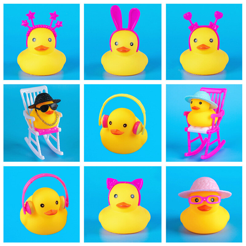 50pc Rubber Duck Accessories No.8 Yellow Duck Sunglasses Swimming Ring Gold Chain Woolen Hat With Accessories Glasses Shop Gifts