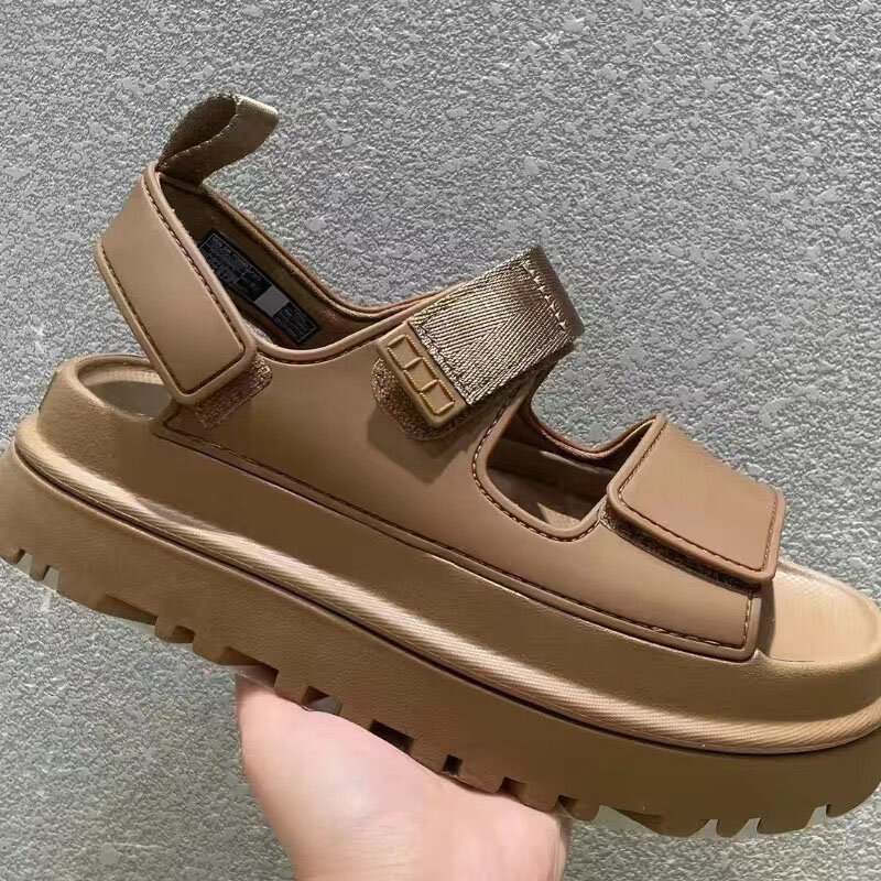 2024 Summer New Beach Shoes Women's Sports and Leisure Thick Sole Heightened Velcro Fashion Sandals Soft Sole Candy Color