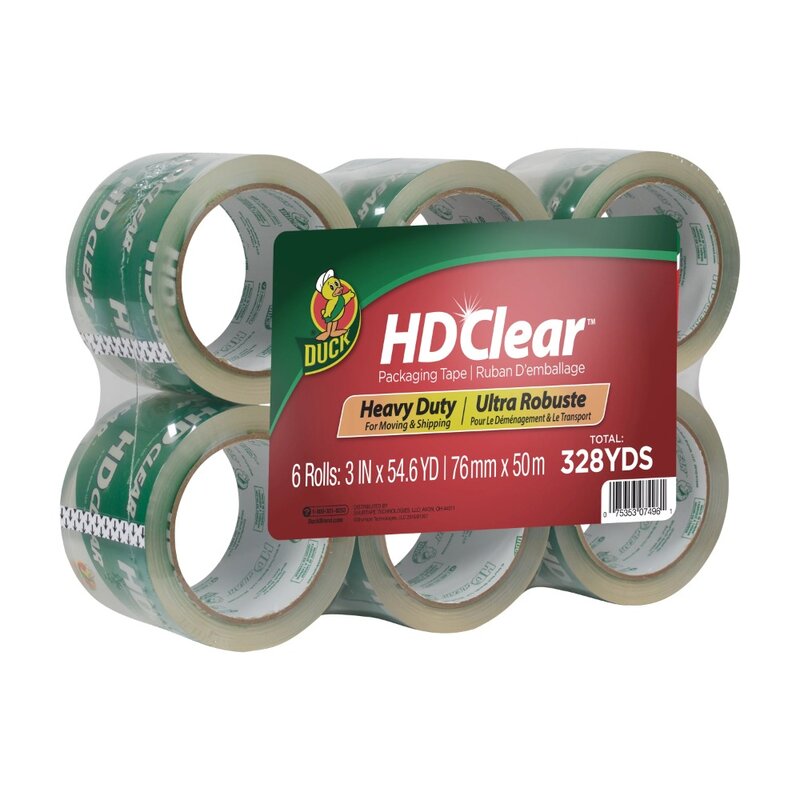 Duck Brand HD Clear прозрачная упаковочная лента, 3 дюйма. X 54,6 ярдов, 6 упаковок