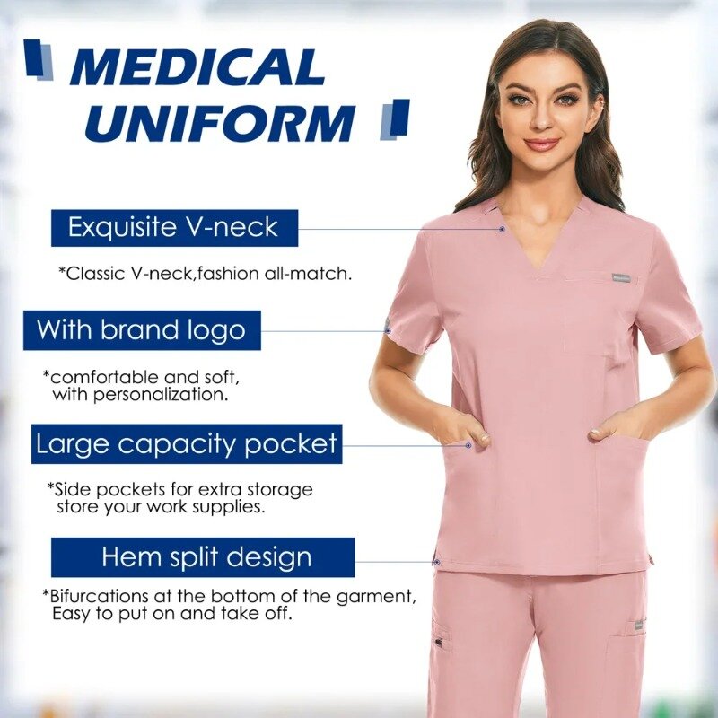 Tops médicos para enfermeras, uniforme médico, ropa de trabajo clínica, camisa quirúrgica, blusa