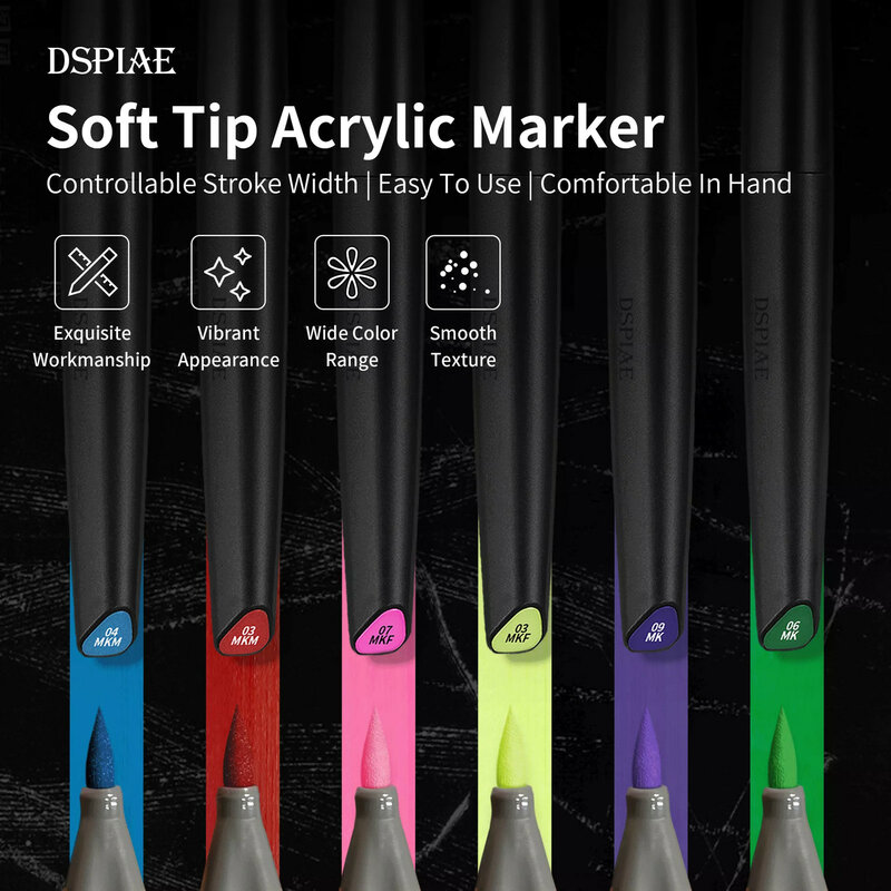 DSPIAE 친환경 수성 소프트 헤드 마커, 최대 기본 색상, 금속 색상 마커