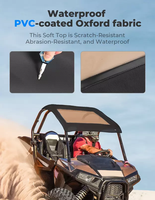 KEMIMOTO UTV kerai atap kanvas lembut atas warna tahan air 1680D kompatibel dengan Polaris RZR XP 1000 / Turbo / 900 2014-2023