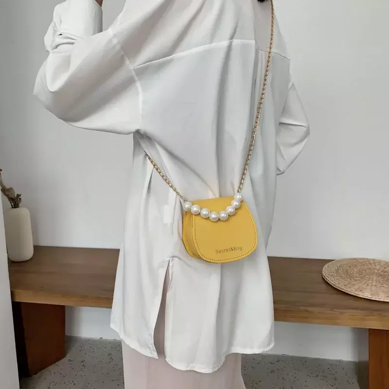 Mini bolsos de hombro elegantes para mujer, bolso de mensajero portátil, bolsos de cadena, bandolera de perlas para niña, bolso cuadrado pequeño con rombos