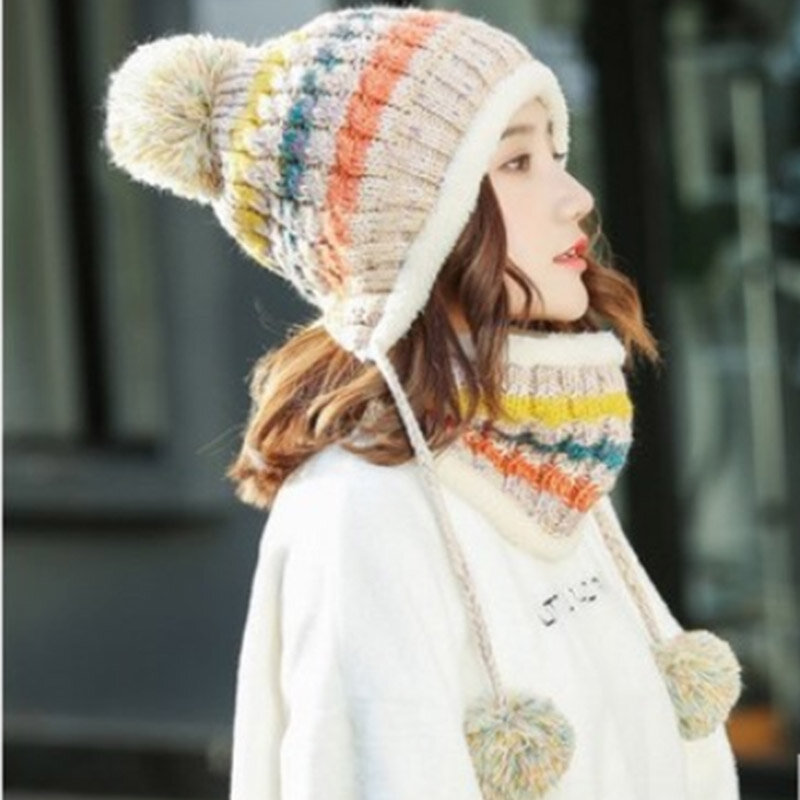 2022 chapéu de inverno feminino máscara balaclava chapéu para meninas cachecol grosso lã quente dentro de malha chapéu cachecol conjunto 2 pçs chapéus de inverno