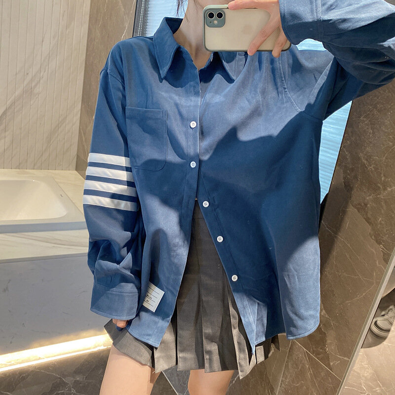 High Quality Korean Style TB Wrinkle Resistant Four Bar Shirt for Women 2023 New Korean High-end Style Large Edition Chic Shirt