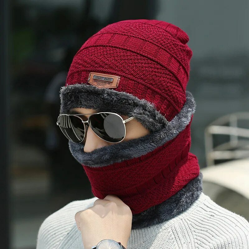 Chapeau en laine épaissi pour hommes et femmes, col chaud en velours, chapeau intégré, coupe-vent et froid, hiver