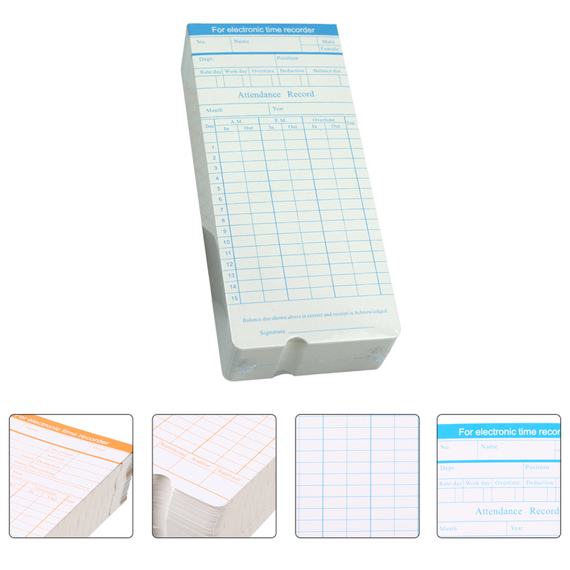 100 Sheets Attendance Card for Employees Record Attendance Recording Paper Punch