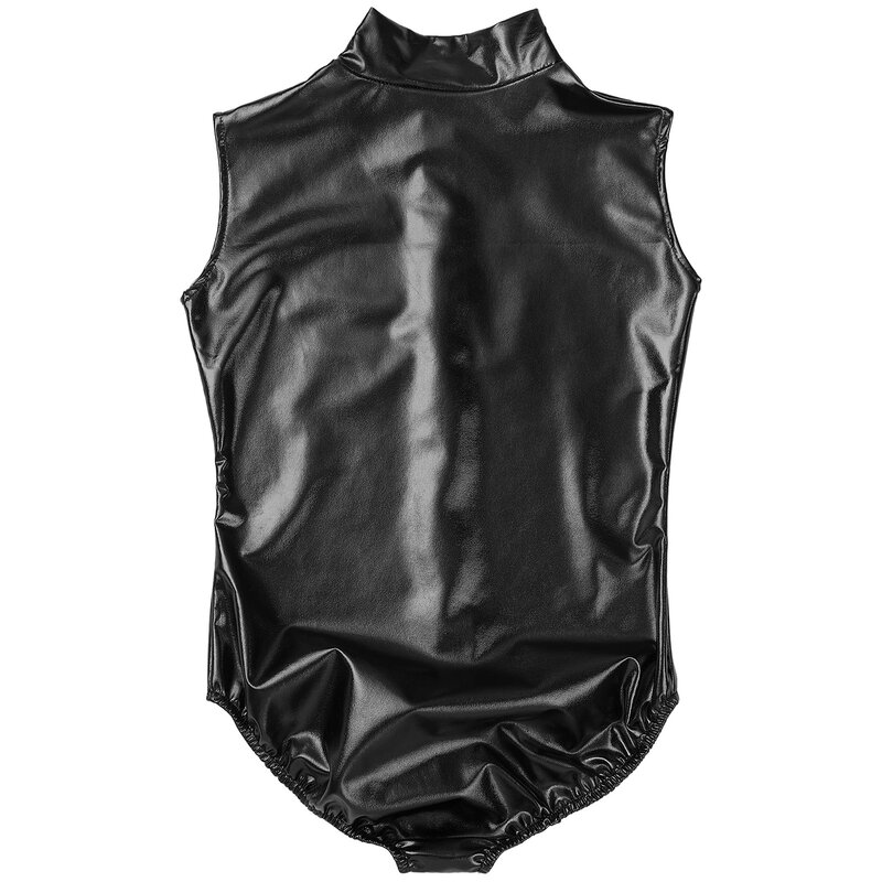 Womens Ballet Leotards Metallic Gymnastics Dance Bodysuit Sleeveless Double-ended Zipper Bodycon Jumpsuit Bathing Suit Clubwear